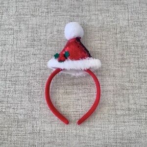 🪞 Cute Reversible sparkle holiday fuzzy santa hat headband red silver sparkle